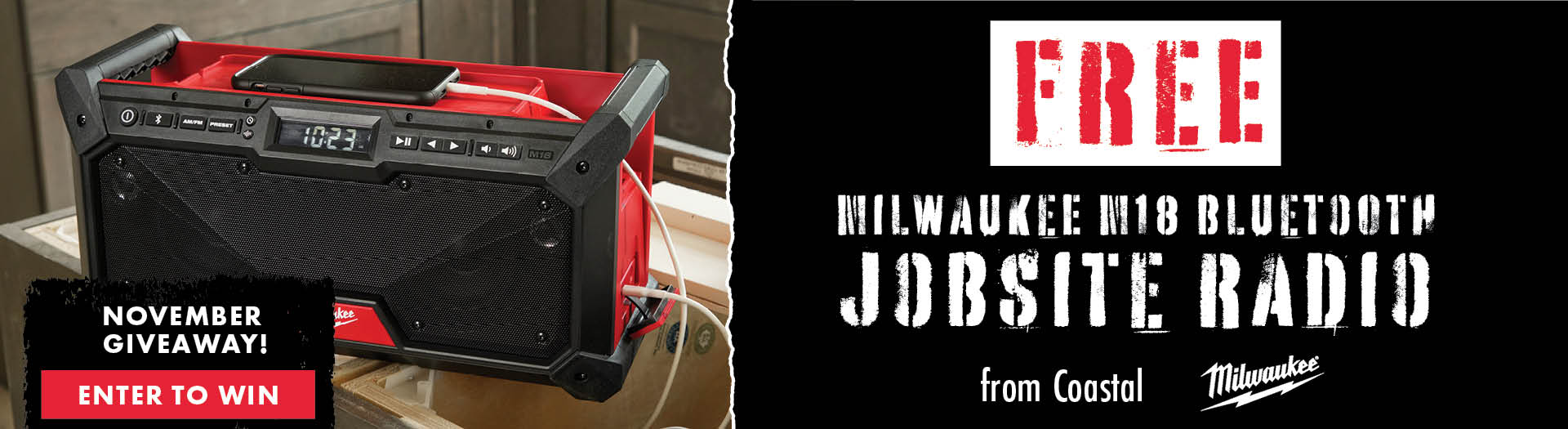 FREE Milwaukee M18 Bluetooth Jobsite Radio