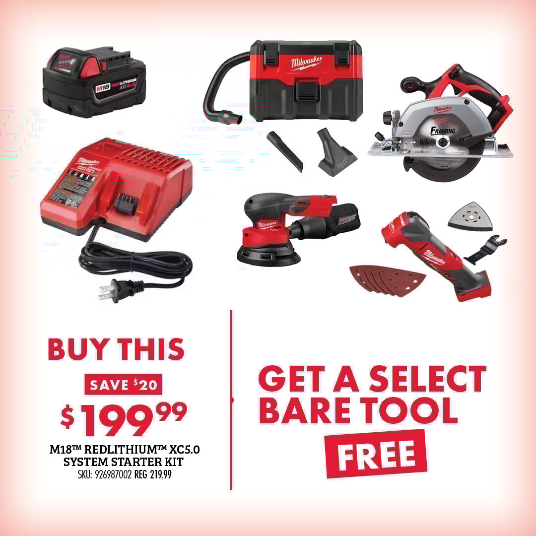 BUY AN M18 SAWZALL KIT ONLY $379.99 M18 FUEL SAWZALL RECIP SAW -1 BATTERY XC5.0 KIT SKU: 6406154 GET THIS FREE $159.99 VALUE M18 2-GALLON WET/DRY VACUUM SKU: 6406156