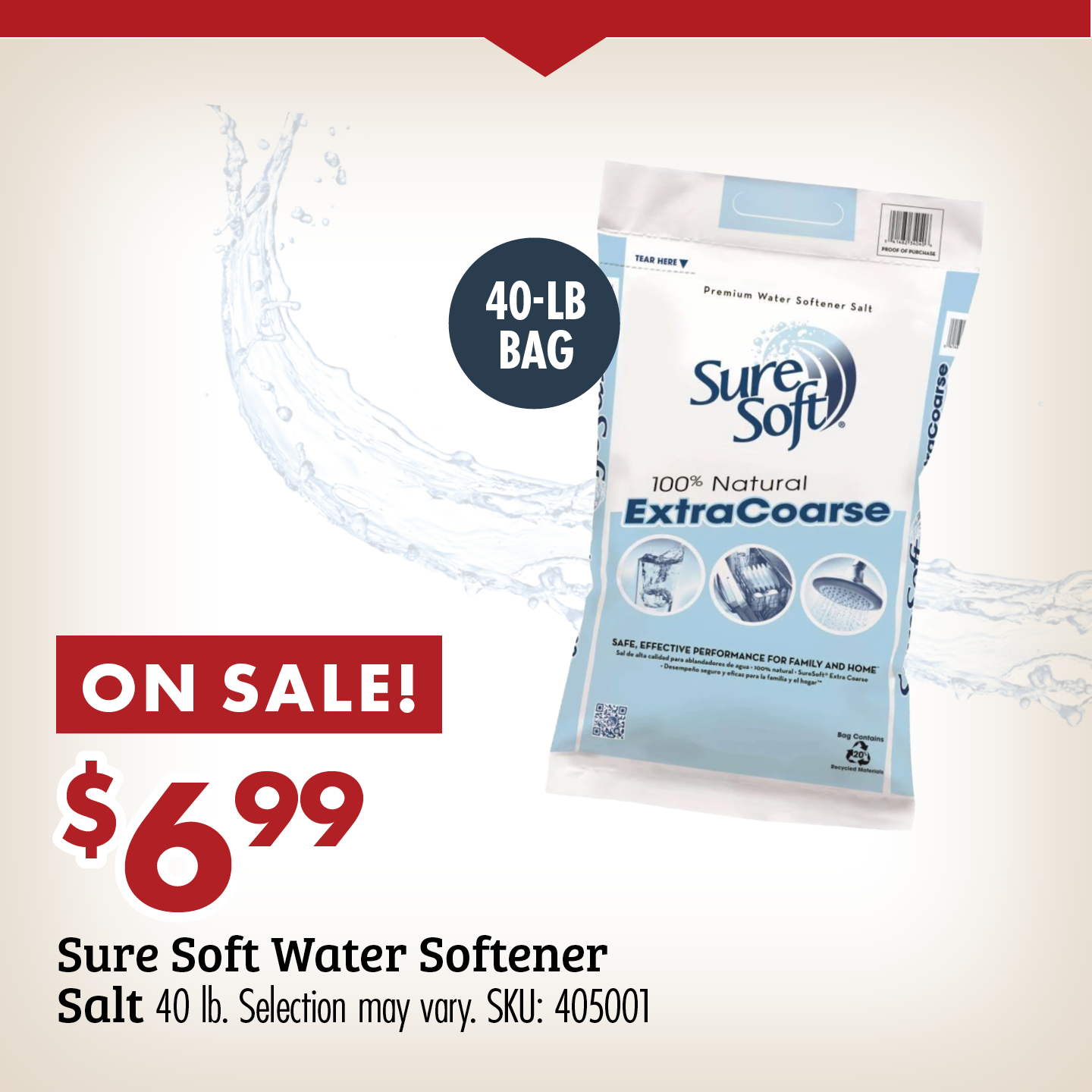 ON SALE! $6.99 Salt Depot Extra Coarse Water Softener Salt 40 lb. Selection may vary. SKU: 405001