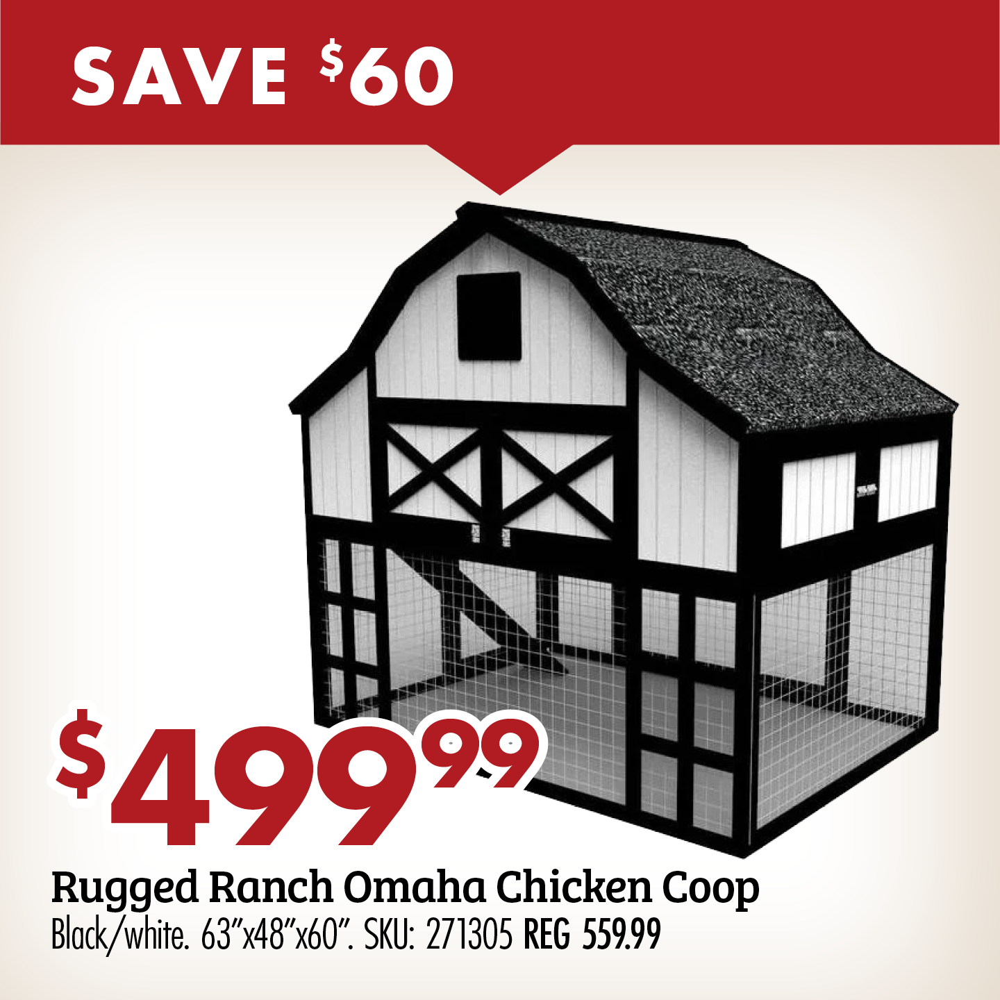 $499.99 Rugged Ranch Omaha Chicken Coop Black/white 63x48x60