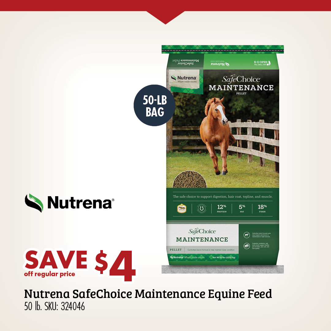 SAVE $4 Nutrena SafeChoice Maintenance Equine Feed 50 lb.