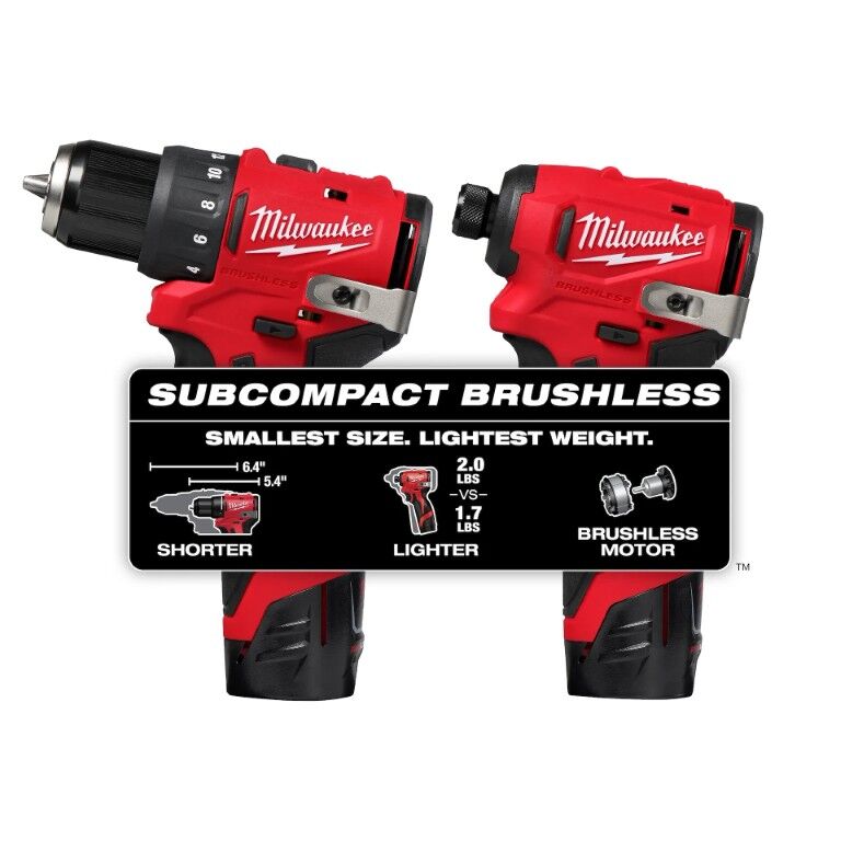 Milwaukee M12 Subcompact Brushless Drill Driver & Impact Driver 2-Tool Combo Kit