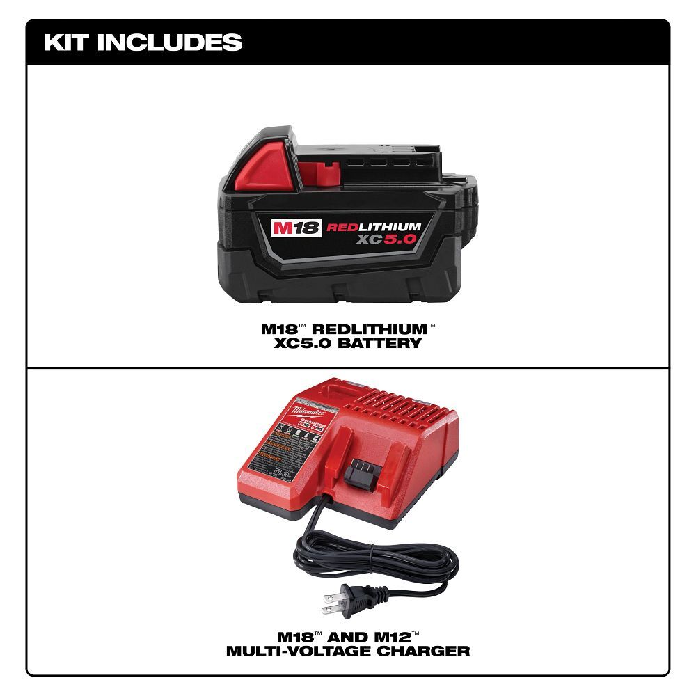 Milwaukee M18 RedLithium XC5.0 Battery & Charger Starter Kit, 5-Ah
