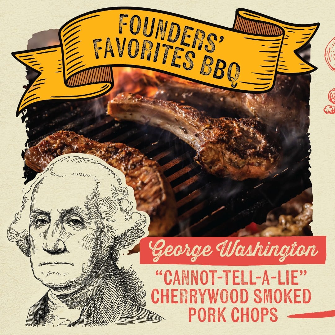 Founders' Favorite BBQ George Washington CANNOT-TELL-A-LIE CHERRYWOOD SMOKED PORK CHIPS